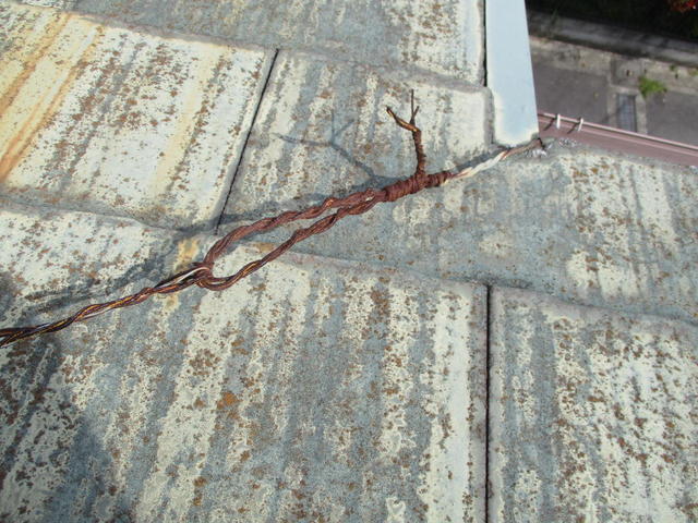 アンテナ支線自体がカラー鉄線でビニール被覆が腐食して鉄線がサビている