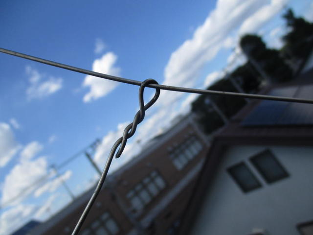 輪っかにしているだけなので、風で動き、補強支線が緩んでいる