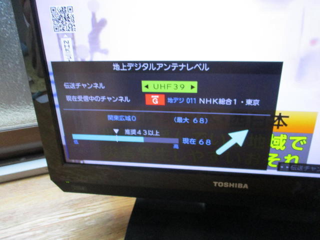 テレビ電波強度も正常範囲でテレビが見れる様になりました