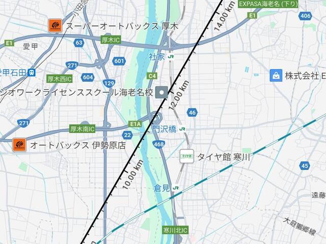 圏央道門沢橋インターチェンジを完全に横断して電波受信